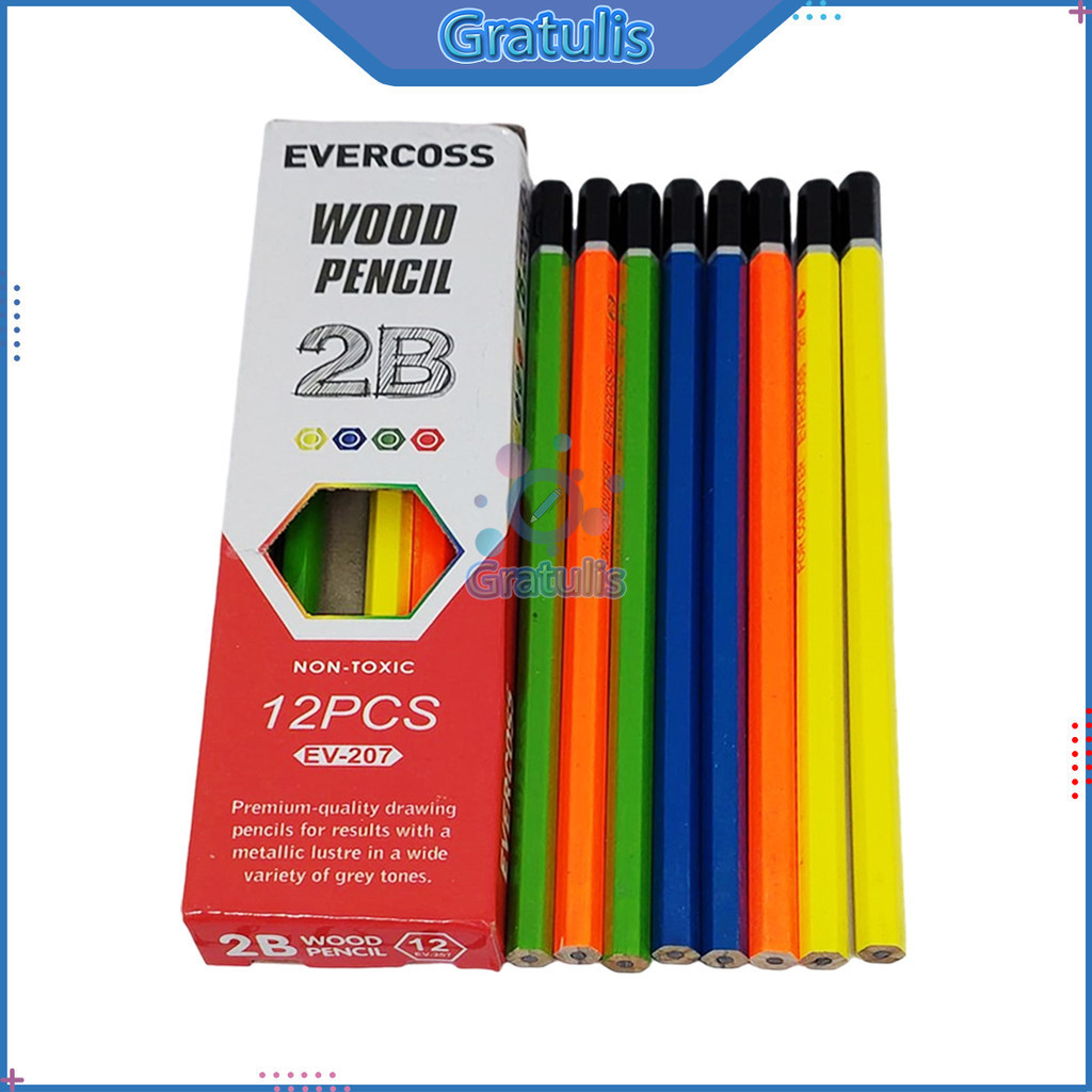 

Pensil 2B Wood Evercoss [EV-207/1 Pack] / Pinsil Alat Tulis Ujian Komputer Asli / Pencil 2 B Gambar Menulis 1 Pak
