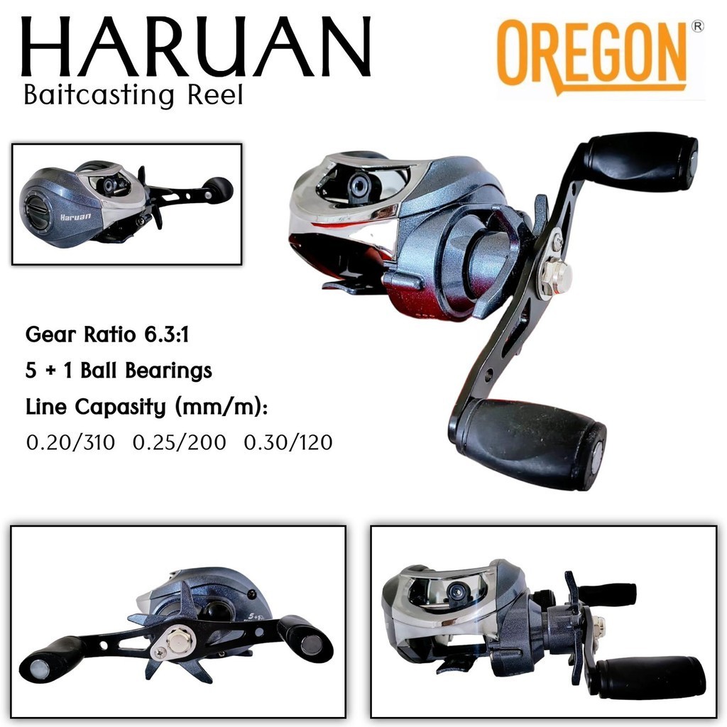 Oregon Haruan 5+1 Ball Bearing Reel Baitcasting Handle Kiri Rell Bc Gulungan Senar Pancing Buat Cast