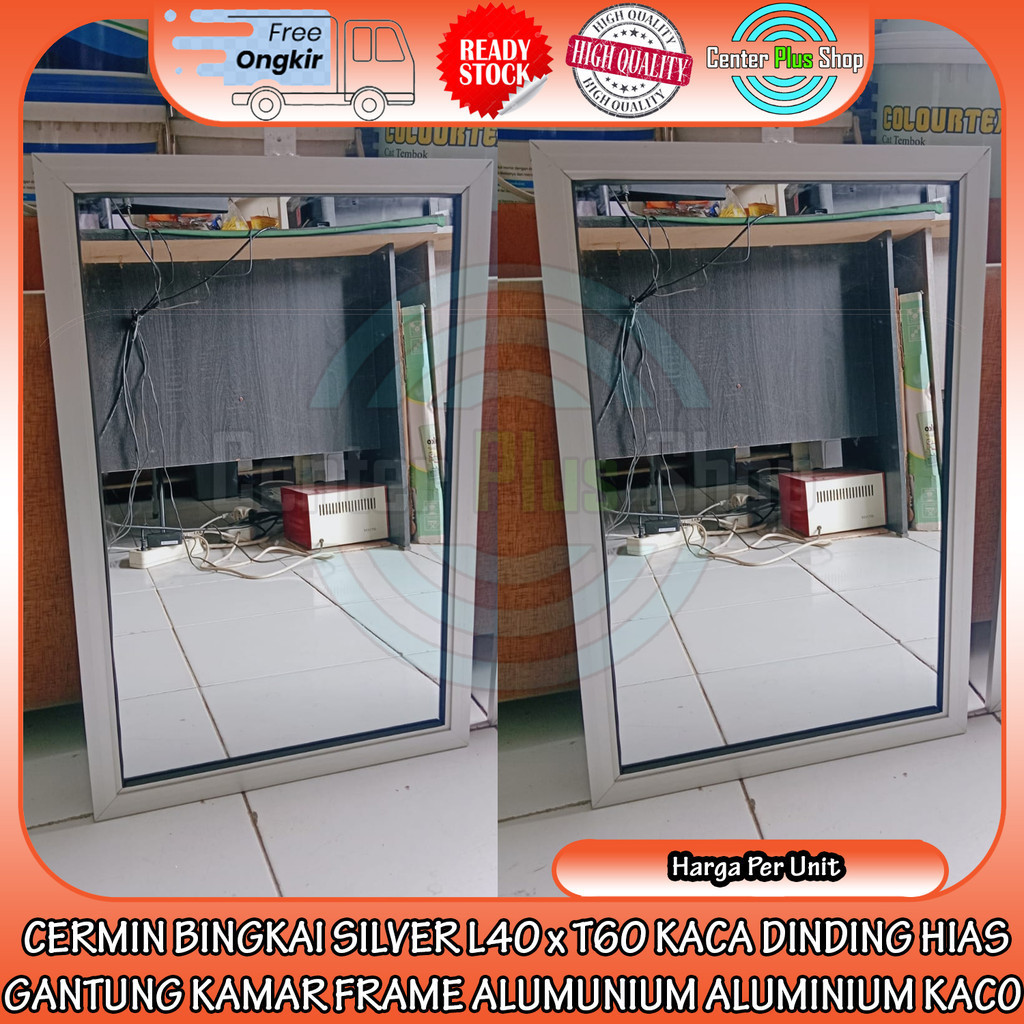 Kaca Dinding Hias Cermin Bingkai Silver L40 X T60 Gantung Tembok Kamar Persegi Frame Lis List Alumun