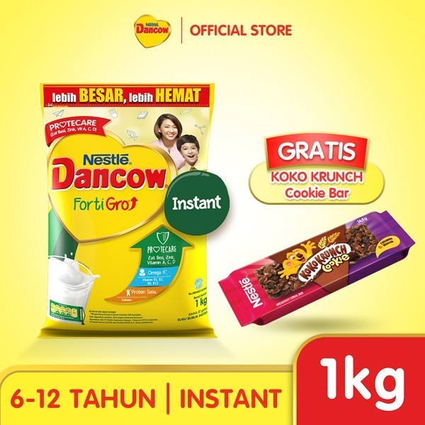 

TERJUAL DANCOW FortiGro Susu Bubuk Instant 1kg Free Koko Krunch Cookie Bars