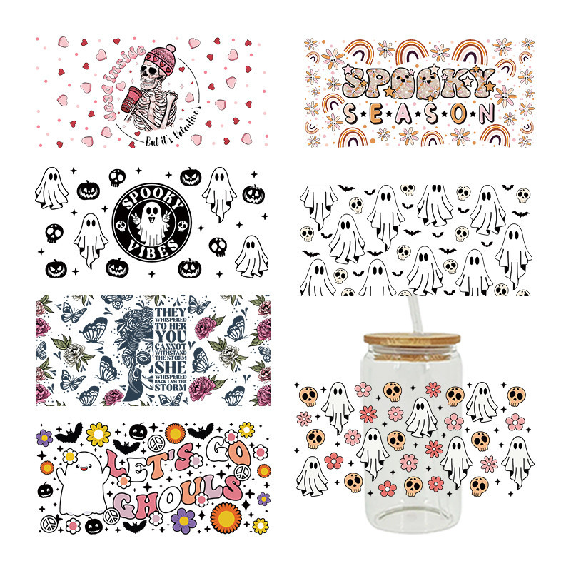 

UV DTF Transfer Sticker Halloween Horro For The 16oz Libbey Glasses Wraps Cup Can DIY Waterproof Easy To Use Custom Decals D5093