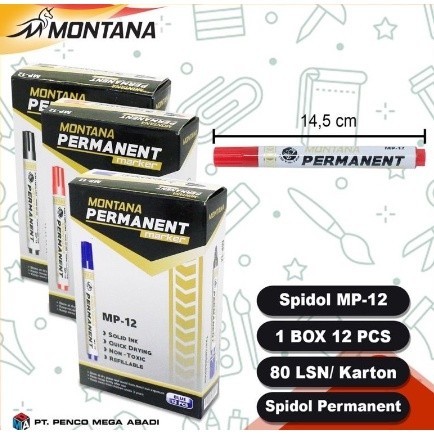 

(1 Kotak / 12 Pcs) Spidol Montana Permanent MP-12 Hitam-Merah-Biru ( Lusin )