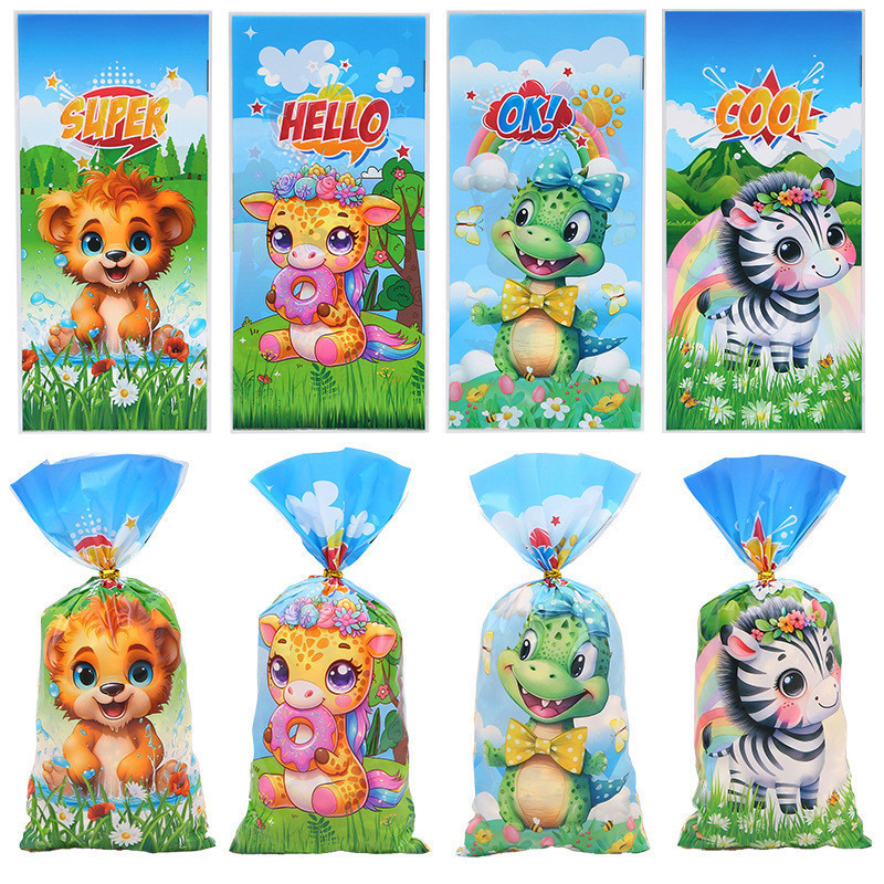 

50PC PLASTIK 4IN1 KEMASAN BINGKISAN KUE COOKIES PERMEN SOUVENIR HAMPERS PESTA ANAK MOTIF JUNGLE HEWAN SAFARI DINO HARIMAU SINGA ZEBRA