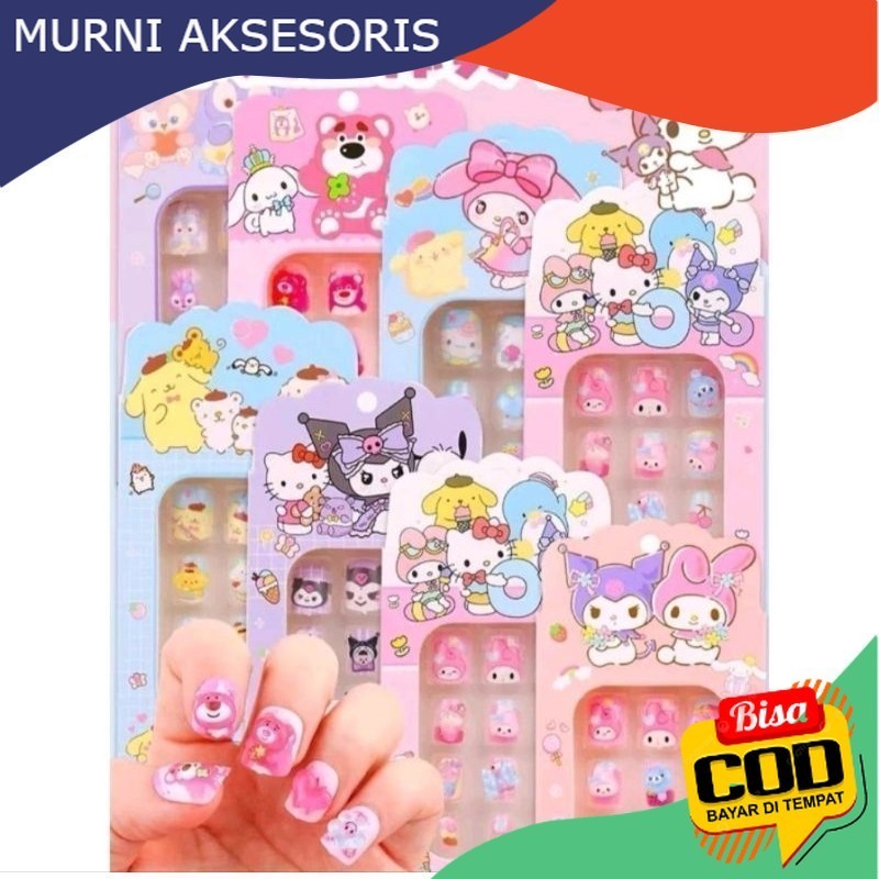 Murni Aksesoris. KUKU PALSU ANAK FANCY / KUKU PALSU KUROMI SANRIO CINNAMOROLL POMPOMPURIN NAIL ART A