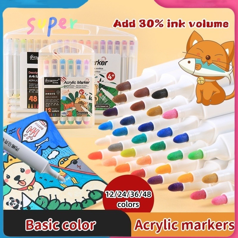 

【Ready stock】12/24/36/48 Warnas Acrylic Marker Set Spidol Akrilik Washable Color Pens Water-based Soft-head Color Pens