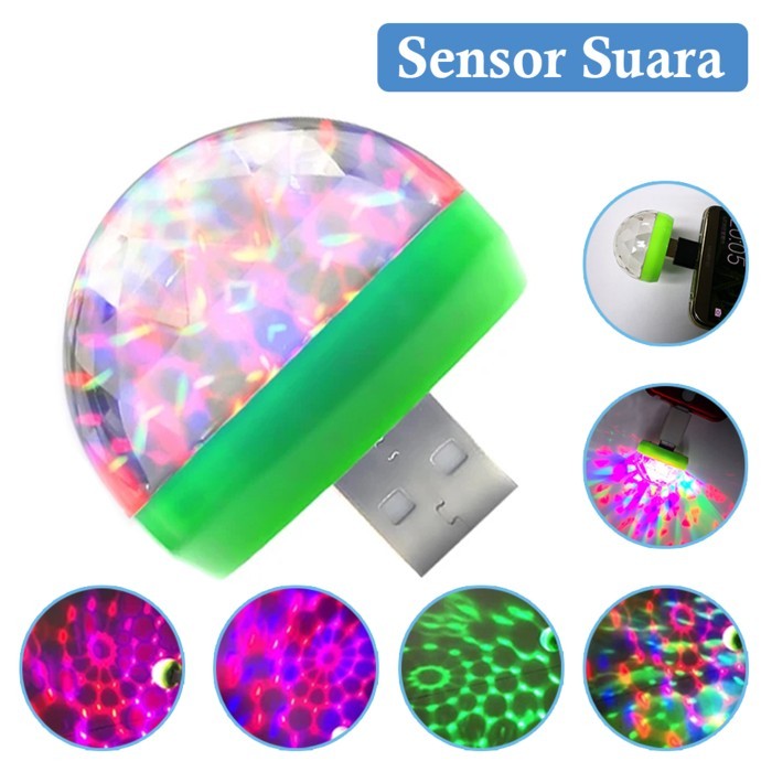 Lampu Proyektor Disco USB Sensor Suara Small Magic Ball Party Light Disko Bulat LED RGB 4W