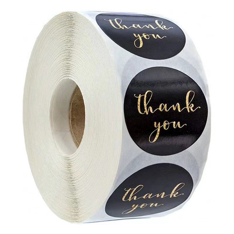 

500pcs 3.8cm Stiker Label “Thank You ” Stiker Bulat Warna Hitam Gold Dan Rose