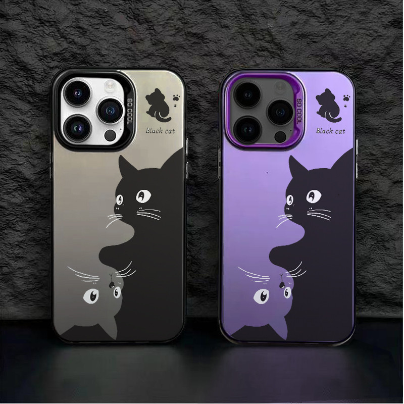 Premium matte IMD unik Casing Compatible for Iphone 8 7 Plus 11 12 13 14 15 Pro Max  kucing hitam da