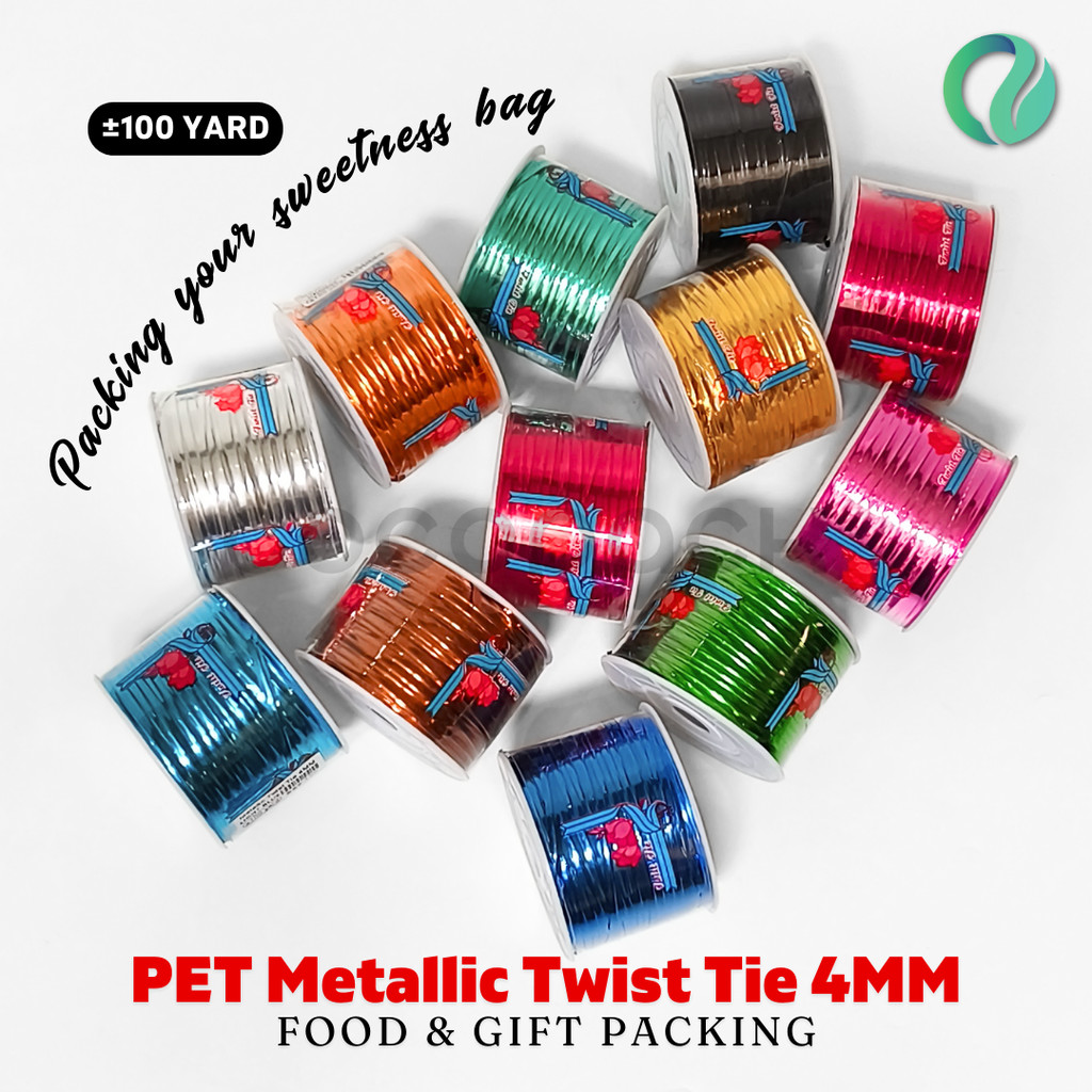 

PET Metalic Twist Tie Kawat Ikat Dekorasi Roti Permen 4MM 100YARD