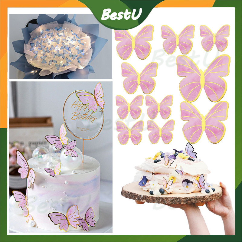 

10Sisipan Dekorasi Kue Topper Kupu-Kupu Fantasi Merah Muda Ungu untuk Pesta Ulang Tahun/topper kupu-kupu/ hiasan buket /Dekorasi Kupu-kupu Kue Ulang Tahun