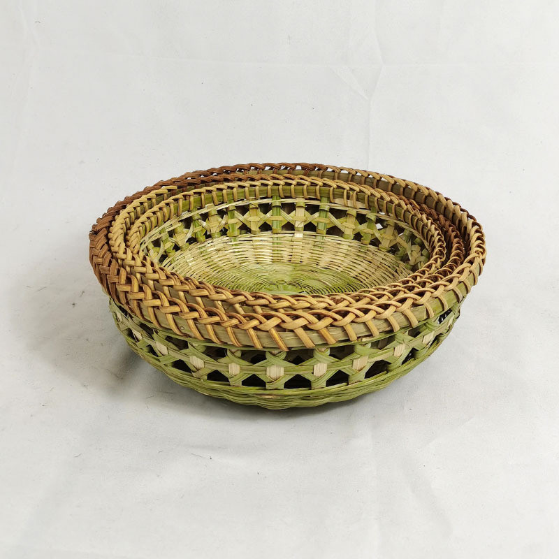 Bamboo Product Storage Basket Rattan Flat Bottom Rattan Mouth Fruit Flower Hole Basket Bamboo Crafts