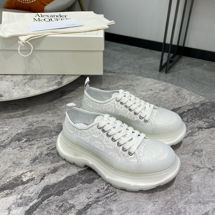 Top Quality Alexander McQueen Low cut Casual Platform Shoes Sneakers Men Women White Flower