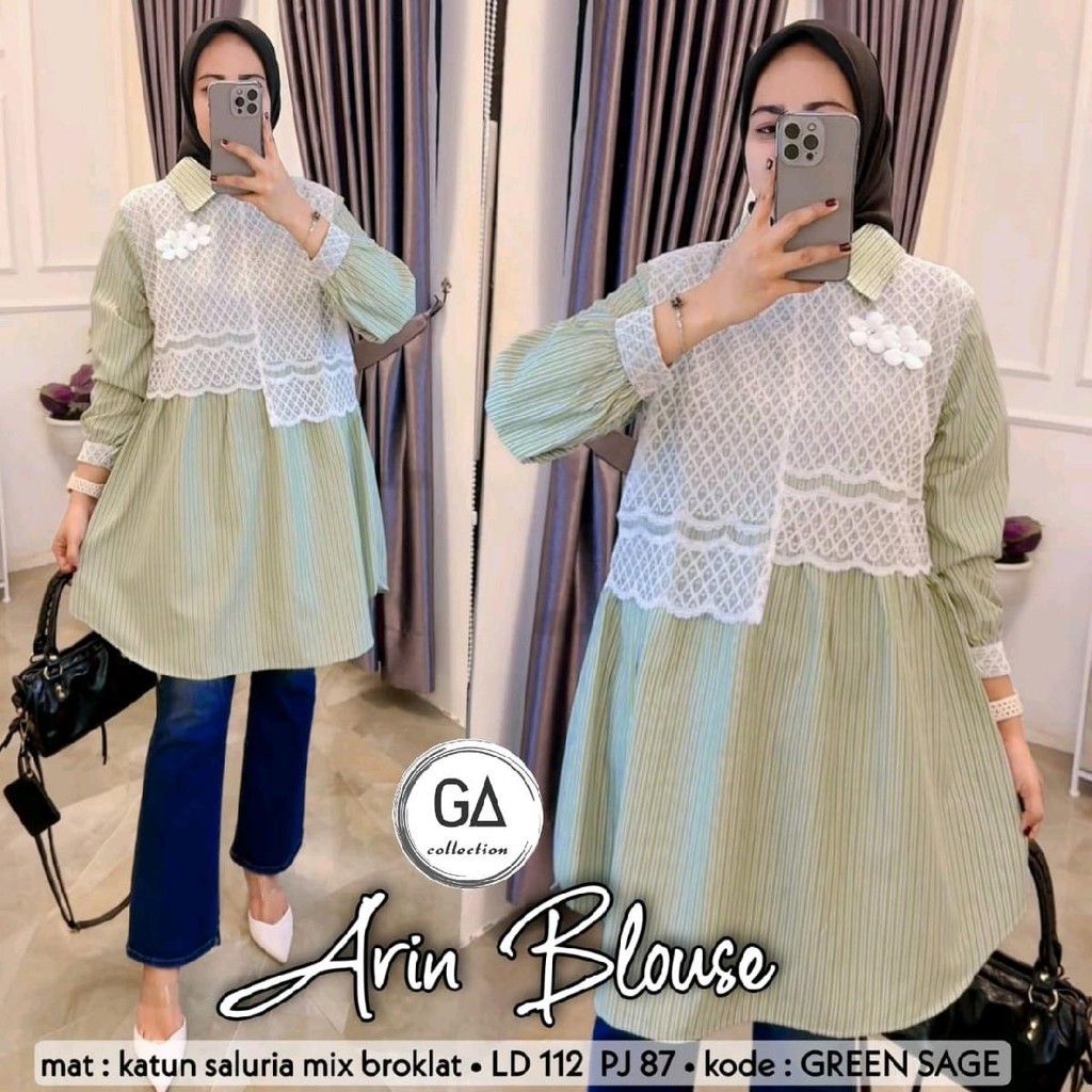 Arin Tunik Motif Garis Salur Kombinasi Brocade Premium