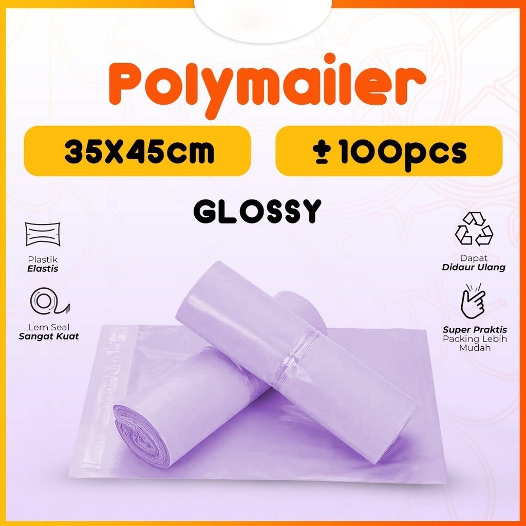 

Plastik Packing Olshop Online Shop ol on shop Polymailer Warna Ungu Pastel 35x45 isi 100 pcs Tebal Glossy MURAH
