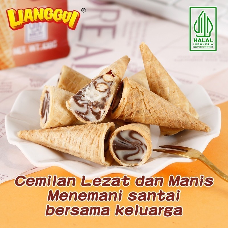 

[Makanan manis halal]Lianggui Chocolate Cones BURSTLURRY CRISPY & SWEET Wafer Bulat Salut Chocolate Cones Cones Flavour Wafer Roll Biskuit Coklat Bentuk Ice Cream Ice Cones Wafer CHOCO COCONUT/ STRAWBERRY/ CHOCO & MILK