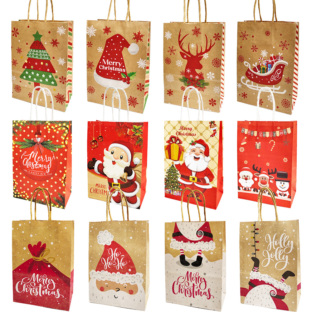 

4Pcs Christmas Gift Bags Christmas Paper Bags Santa Claus Elk Bell Xmax Packaging for Kids Candy Gift Christmas Decoration 2024