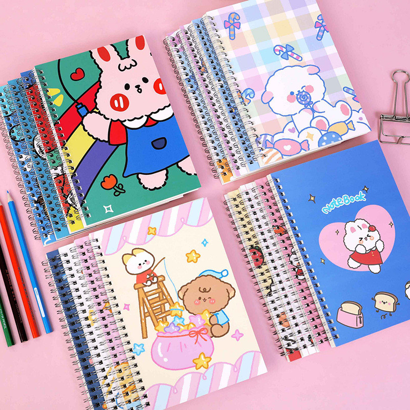 

A5 Notepad Cartoon Animals Pockets Notebook Portable Coil Diary Office School Supplies Kawaii Stationery