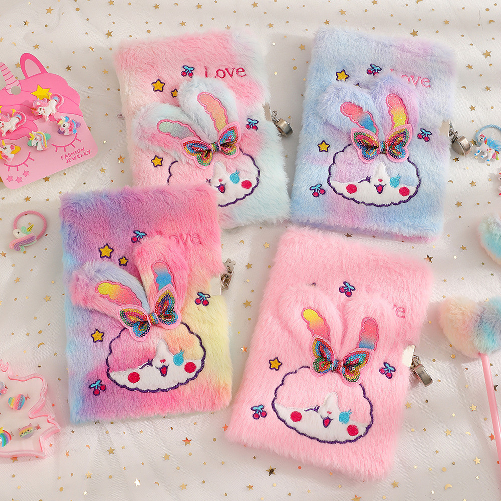 

A5 Plush Cartoon Bunny Diary With Lock Cartoon Notebook Lockable Diary Book Girl Student Kindergarten Gift Stationery Supplies