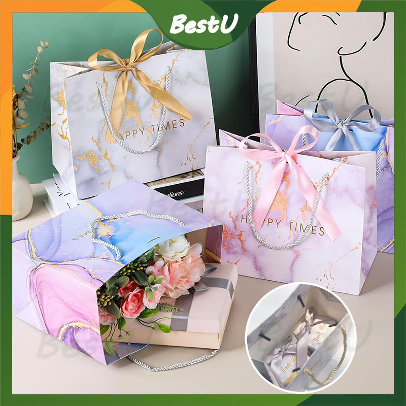 

paper bag marble motif marmer kantong goodie bag hampers + pita premium gift 2 ribbon/kantong untuk hadiah/Tas hampers marble/Marmer paper bag