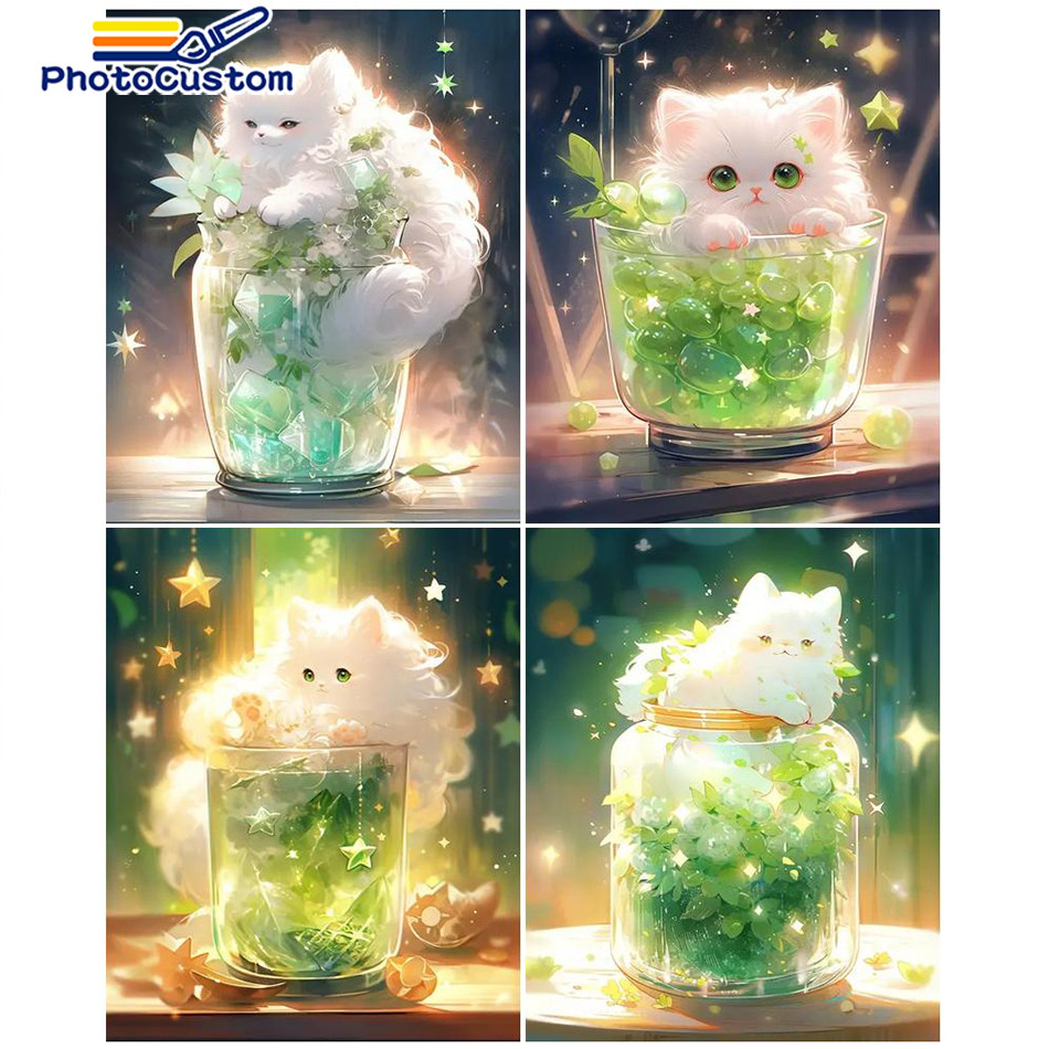 

PhotoCustom Painting By Numbers Cute Cat Acrylic Oil Painting Hand Painted Art Gift DIY Picture By Numbers Animal Kits Home Deco