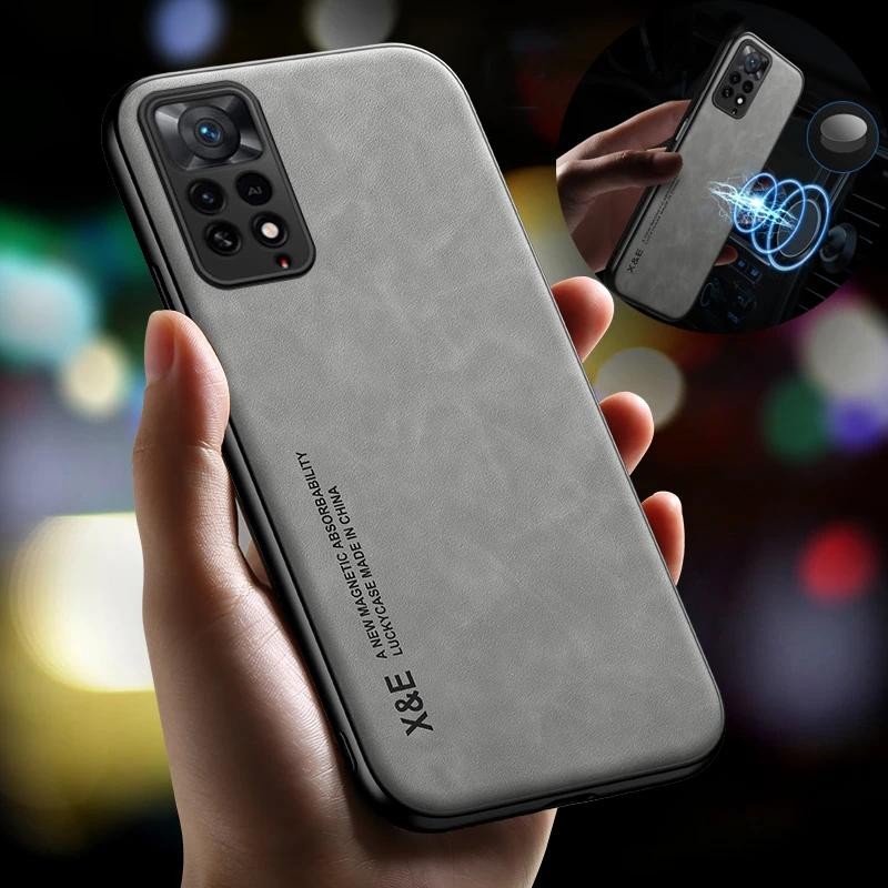 Casing HP Xiaomi Redmi Note 11 Pro Note 15 Pro Plus Case Tekstur Kulit Mewah Mobil Magnetic Holder P