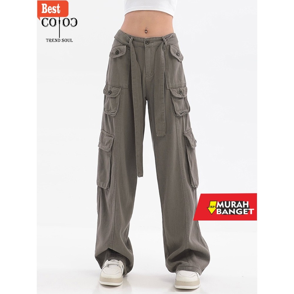 celana jeans wanita terbaru Coco Trend Soul Jeans -- New Abu-abu Highwaist Cargo Jeans