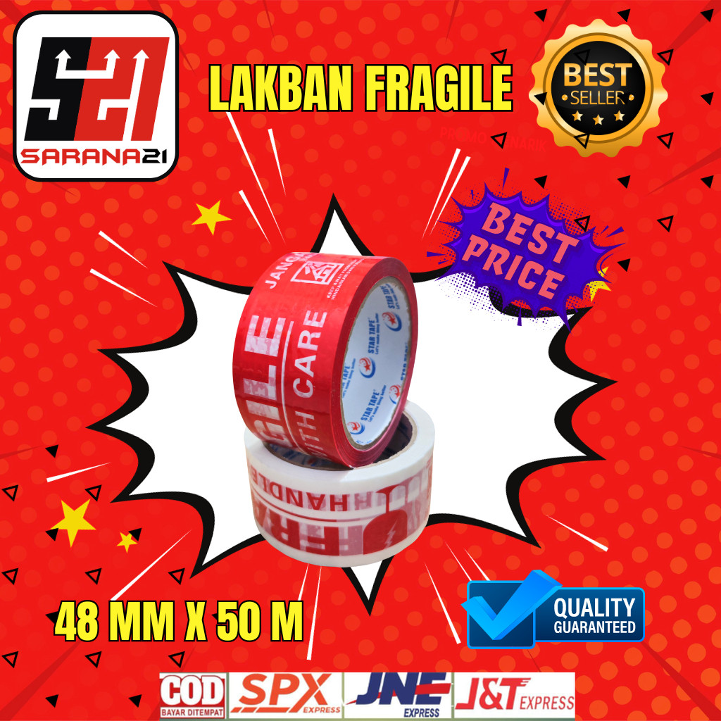 

Lakban Fragile Merah Star Tape 50m Berbahan aman untuk anak-anak