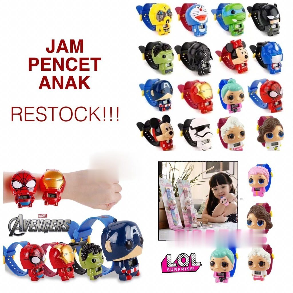 Jam Tangan Anak Robot Super-Hero Karakter PENCET / AVENGER DC FROZEN PONNY DORAEMON | Jam Tangan Ana