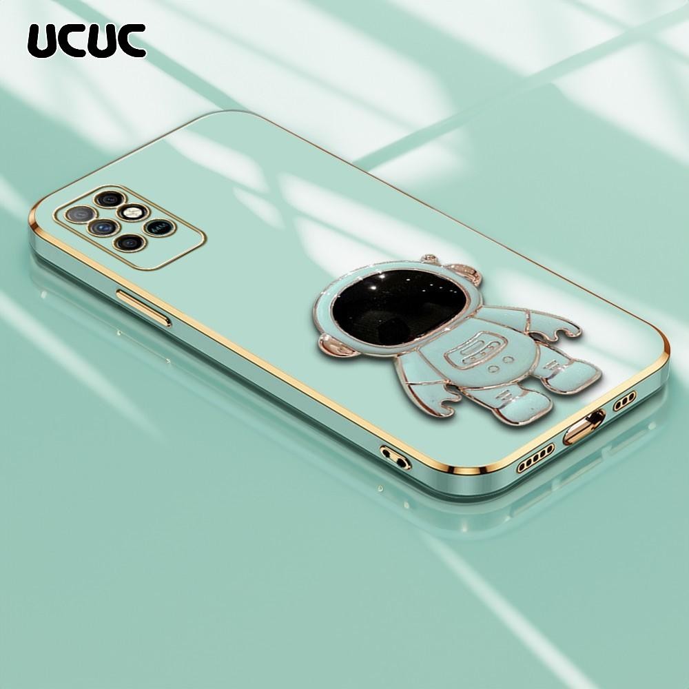 UCUC Infinix Note 8 X692 Cartoon Folding Bracket Design Luxury Plating Soft Phone Case Untuk Casing 