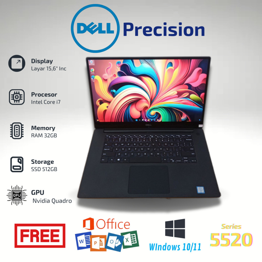Laptop Dell Precision 5520 Core i7 RAM 32GB SSD 512GB Second Berkualitas