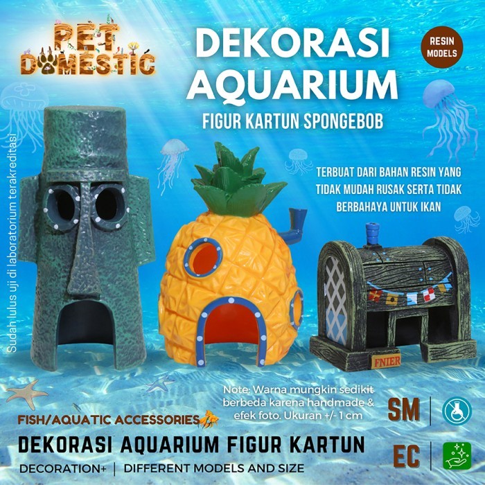 Hiasan Ornamen Resin Akuarium Ikan Dekorasi Spongebob Fish Tank Decoration Aquarium