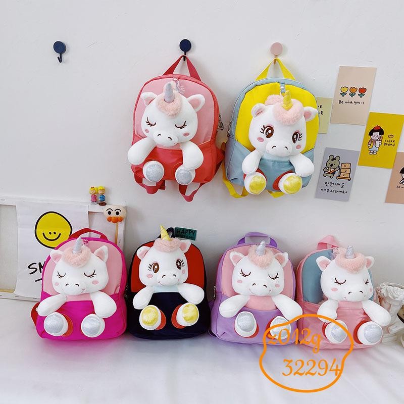 Ransel Anak-anak Kartun Unicorn Boneka 3D Ransel Pelajar Tas Sekolah Kerja Perjalanan untuk Anak Lak