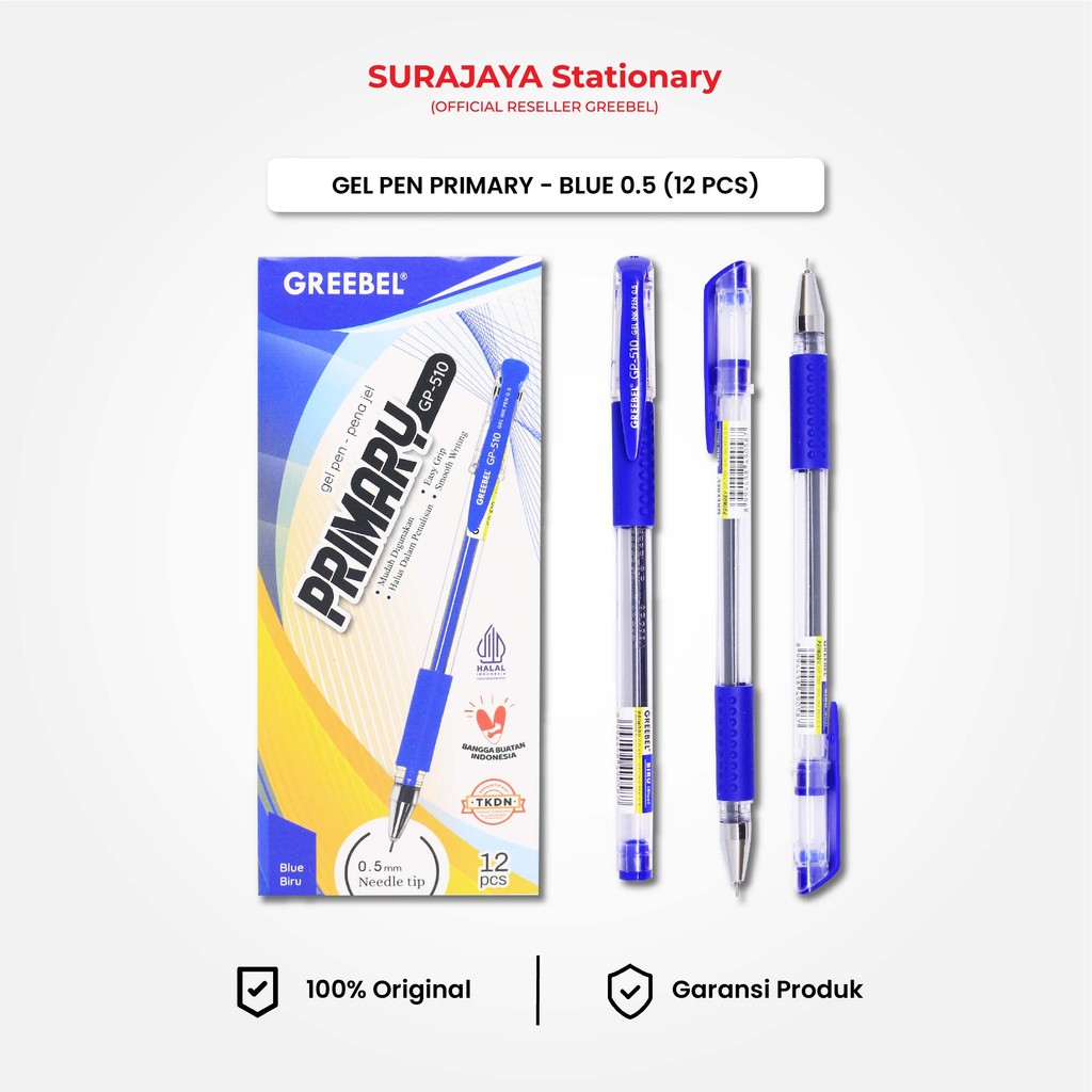 

(12PCS) Ballpoint / Pulpen Gel GP-510 Primary 0.5 Tinta Biru Greebel / Gel Pen Cetek / Bolpen / Bolpoin / Pena