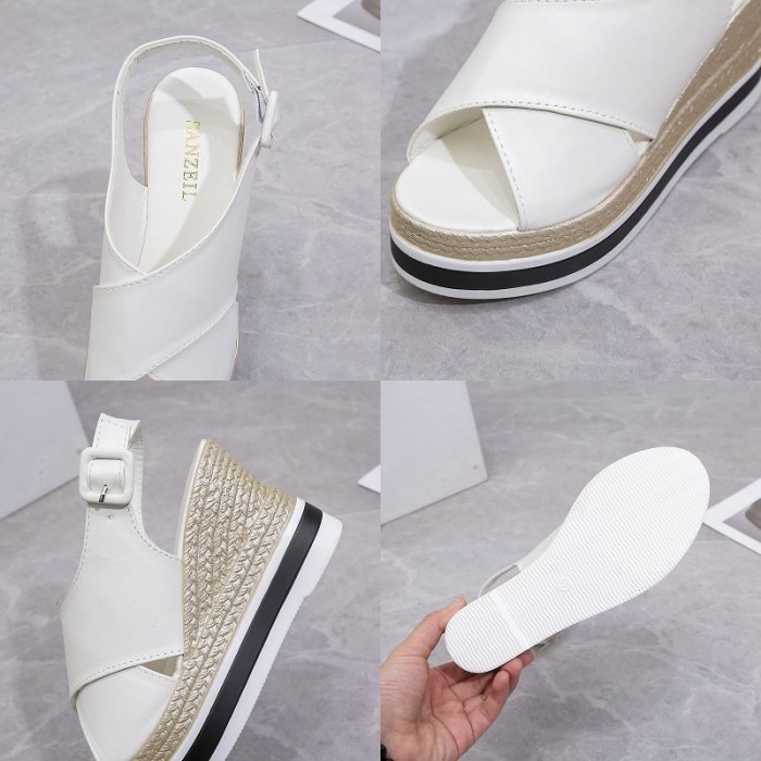 PROMO - sepatu wanita wedges sandal wanita wedges Korea Go20 - Putih, 35