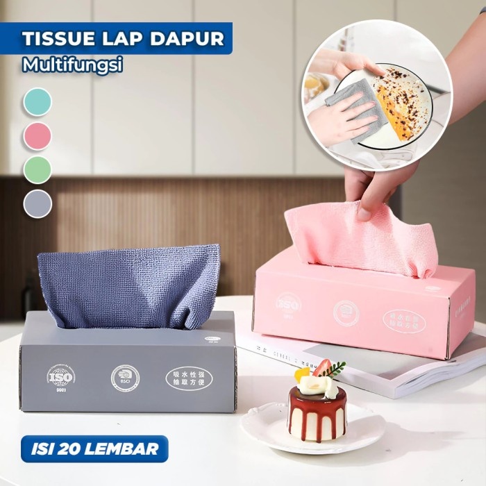 Tisu Tissue Kain Lap Serap Air Minyak Isi 20 Lembar 20x20CM 20 x 20 CM Pembersih Alat Dapur Kendaraan Motor Mobil Serbaguna Dry Wet Use Microfiber Cloth For Kitchen Towel Soft Hand Towel Reusable Rag Wipes Household Gadgets Rags Durable Napkin