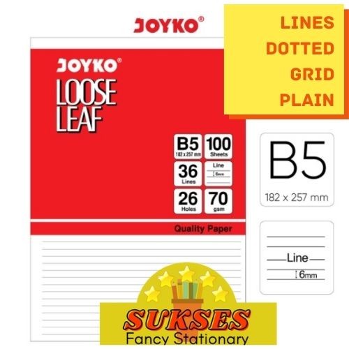 

Loose Leaf Joyko Ukuran B5 (Polos / Garis / Kotak / Titik / Warna)
