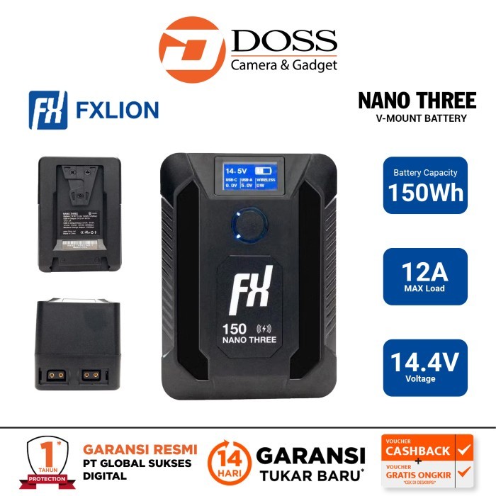 FXLion NANO THREE 14.8V 150Wh V-Mount Battery with Wireless Charging