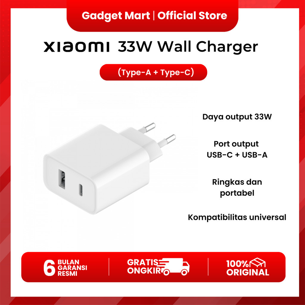 Xiaomi Mi 33W Wall Charger (Type-A + Type-C) - Garansi Resmi