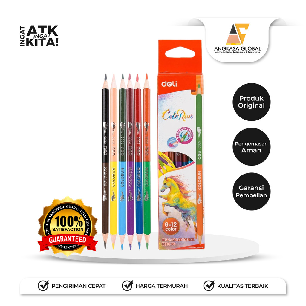 

DELI PENSIL WARNA GANDA 6 WARNA GANDA/ DUAL COLORED PENCIL 6 DUAL COLORS EC00500 (1SET)
