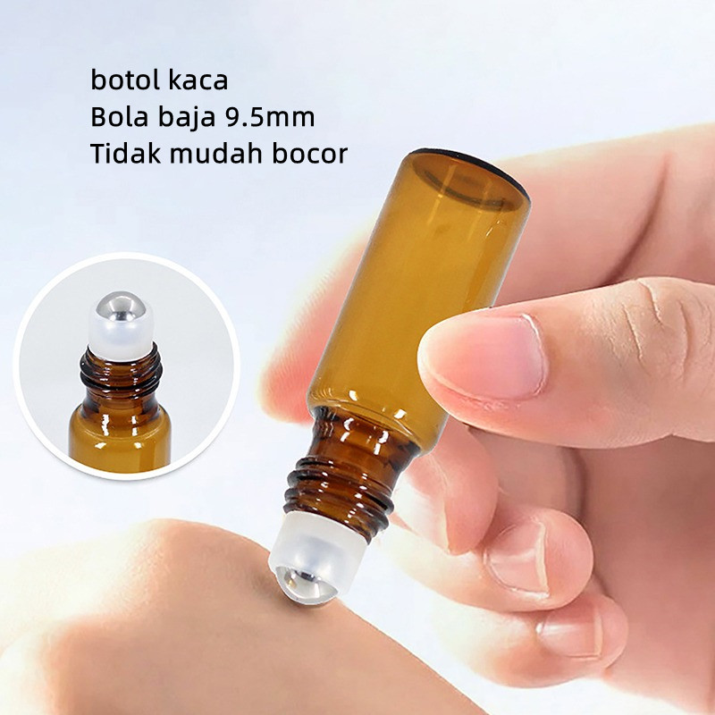 Botol roller ball kaca amber/botol roller ball minyak esensial parfum tutup aluminium