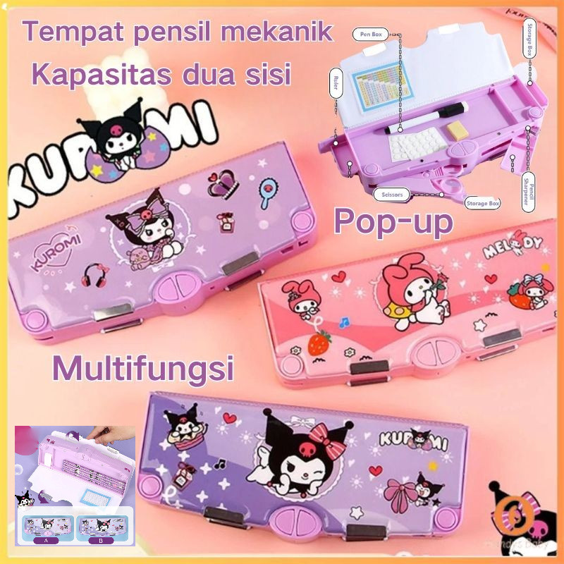 

[Penjual Lokal] Double-Sided !! kuromi Multifungsi Password kotak alat tulis / Pop-up Stationery Box Large Capacity Storage Pencil Case Office School Supplies