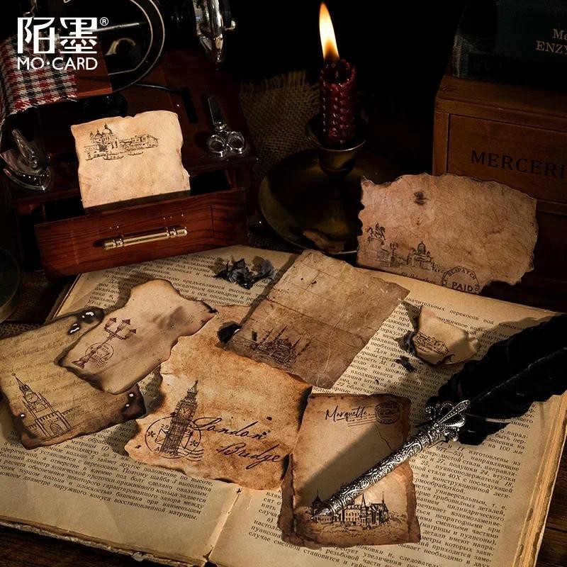 

30 Pcs Vintage Coffee Memo Pad Craft Paper Junk Journal Ephemera Antique Burn Edge Plant Album Scrapbooking Material Paper Pack