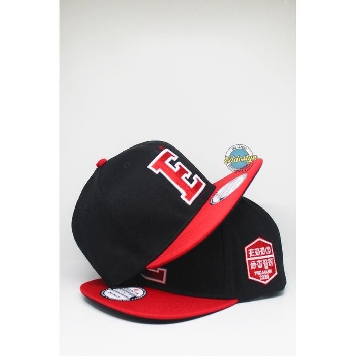EDDOSTYN TOPI ORIGINAL PREMIUM SNAPBACK HIPHOP - MERAH HITAM INISIAL E topi inisial huruf - -, -