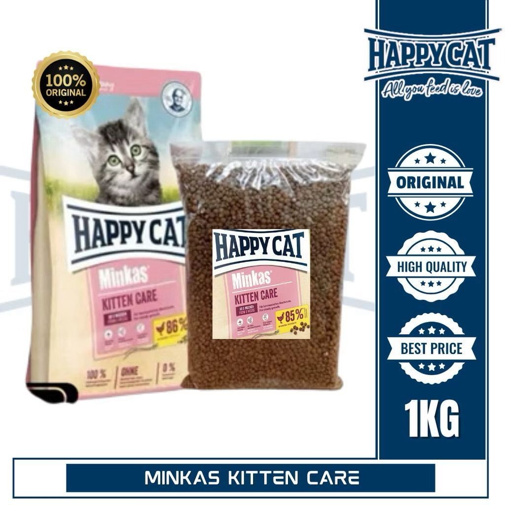 HAPPY CAT MINKAS KITTEN CARE & JUNIOR CARE  REPACK 1KG - DRY CAT FOOD HAPPY CAT KITTEN / MAKANAN KUC