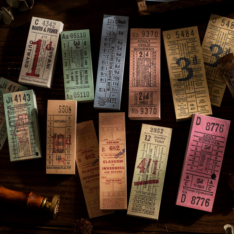 

100 pcs Memo Pads Material Paper Vintage Time tickets Junk Journal Scrapbooking Cards Retro Background Decoration Paper