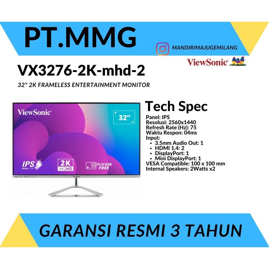 Monitor LED Viewsonic VX3276-2K-mhd 32" 4ms 75Hz 2K QHD