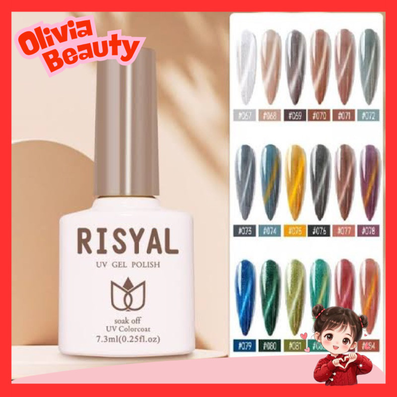 RISYAL Nail Gel Polish Cat Eye Glitter Series Kutek Halal Muslimah 7.5ml Complete Colors Nail Polish