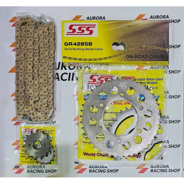 Gear Set SSS 428 Vixion Lama / New Vixion / MX King 150 & Rantai SSS 428 SB Gold Original@ - 13, 45