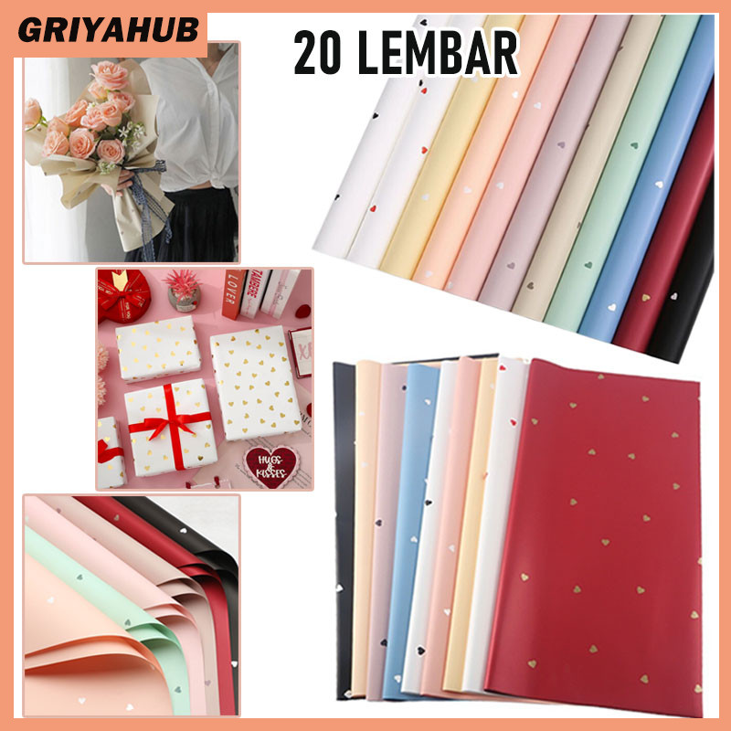 

20 Lembar Wrapping Paper/Flower Wrapping/Kertas Bunga Buket Motif Love Garis/Kertas Kado