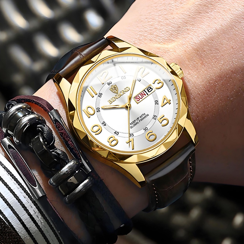 

Jam Tangan Pria Fashion Ultra Tipis Bercahaya Gerakan Otomatis Kalender Tahan Air Tali Kulit Jam Tangan Bisnis Fashion Mahasiswa Quartz